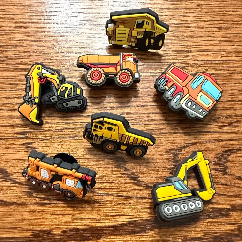 Shoe Charms Toddler Baby Boy Construction Vehicles Trucks Set Of 7 Charms